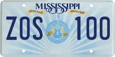 MS license plate ZOS100