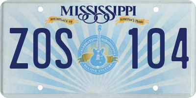MS license plate ZOS104