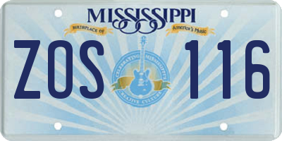 MS license plate ZOS116