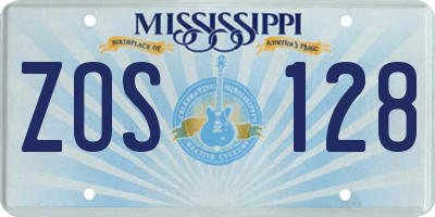 MS license plate ZOS128