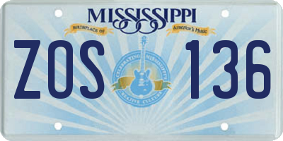 MS license plate ZOS136
