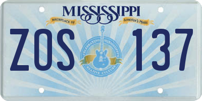 MS license plate ZOS137