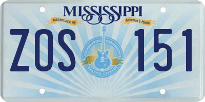 MS license plate ZOS151