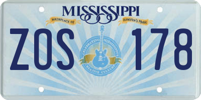 MS license plate ZOS178