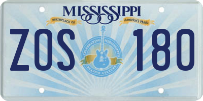 MS license plate ZOS180