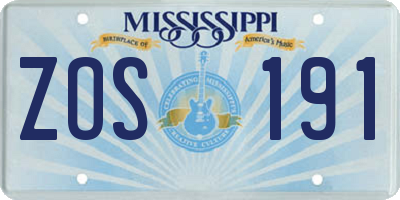 MS license plate ZOS191