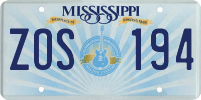MS license plate ZOS194