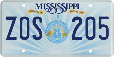 MS license plate ZOS205