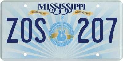 MS license plate ZOS207