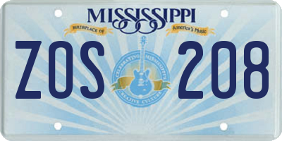 MS license plate ZOS208