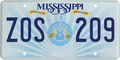 MS license plate ZOS209