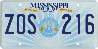 MS license plate ZOS216