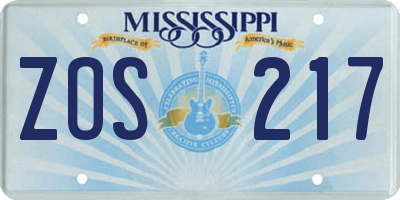 MS license plate ZOS217