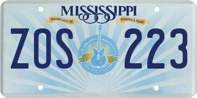 MS license plate ZOS223
