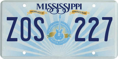 MS license plate ZOS227