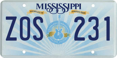 MS license plate ZOS231