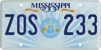 MS license plate ZOS233