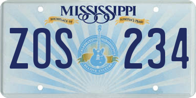 MS license plate ZOS234