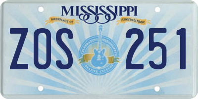 MS license plate ZOS251