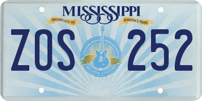 MS license plate ZOS252