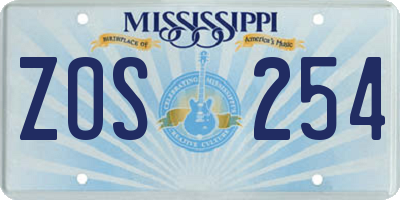 MS license plate ZOS254