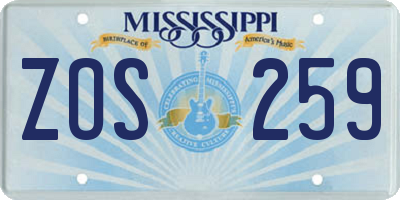 MS license plate ZOS259