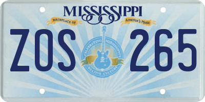MS license plate ZOS265