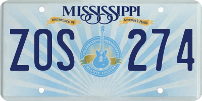 MS license plate ZOS274