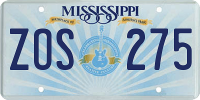 MS license plate ZOS275