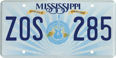 MS license plate ZOS285