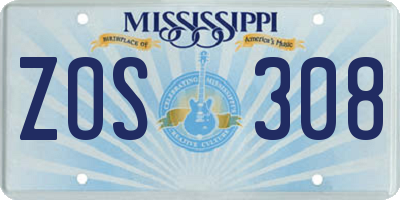 MS license plate ZOS308