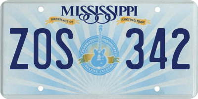 MS license plate ZOS342