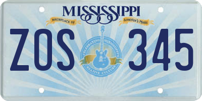 MS license plate ZOS345