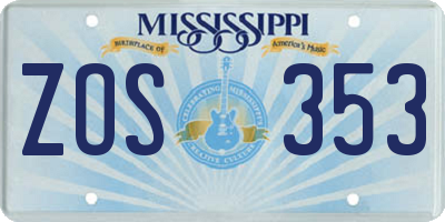 MS license plate ZOS353
