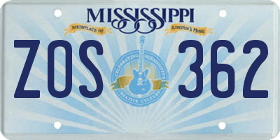 MS license plate ZOS362