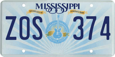 MS license plate ZOS374