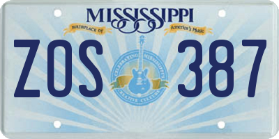 MS license plate ZOS387