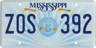 MS license plate ZOS392