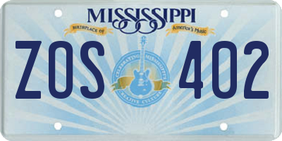 MS license plate ZOS402
