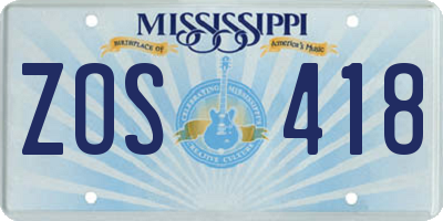 MS license plate ZOS418