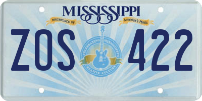 MS license plate ZOS422