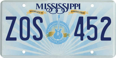 MS license plate ZOS452