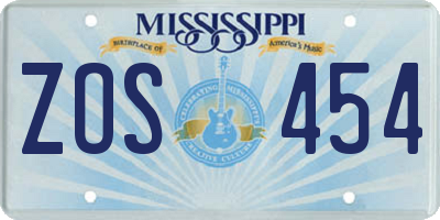 MS license plate ZOS454