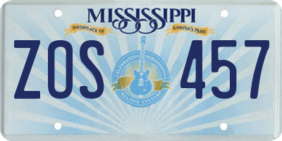MS license plate ZOS457