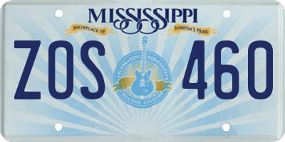 MS license plate ZOS460