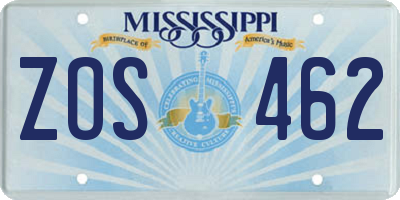 MS license plate ZOS462