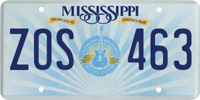MS license plate ZOS463