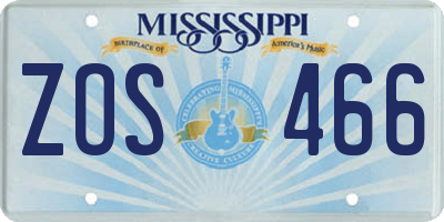 MS license plate ZOS466