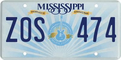 MS license plate ZOS474