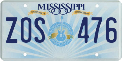 MS license plate ZOS476